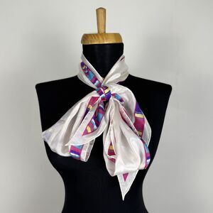 Vintage Oscar de la Renta Silk Scarf Made in Japan Geometric Border Hand Rolled